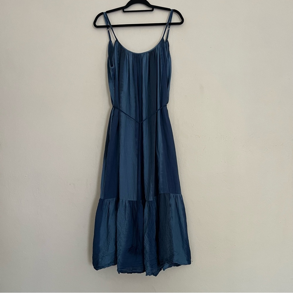 Nymane Blue Watercolor Gradient Midi Sun Dress